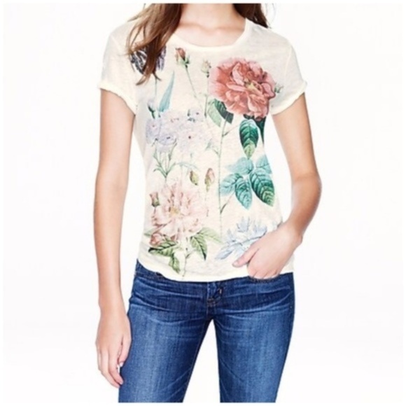 J. Crew • linen rose shirt sleeve tee shirt top - Picture 1 of 6